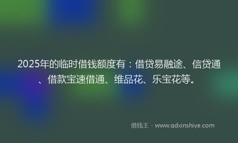 2025年的临时借钱额度有：借贷易融途、信贷通、借款宝速借通、维品花、乐宝花等。