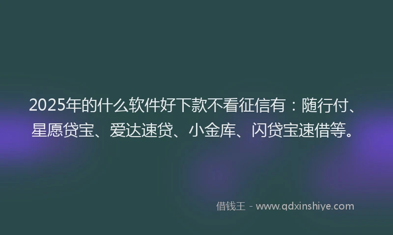 2025年的什么软件好下款不看征信有：随行付、星愿贷宝、爱达速贷、小金库、闪贷宝速借等。