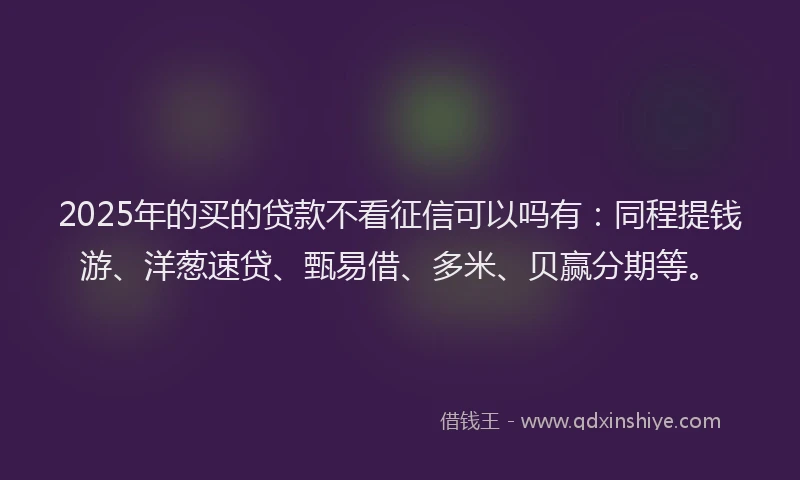 2025年的买的贷款不看征信可以吗有：同程提钱游、洋葱速贷、甄易借、多米、贝赢分期等。