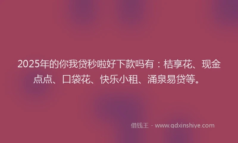 2025年的你我贷秒啦好下款吗有:桔享花、现金点点、口袋花、快乐小租、涌泉易贷等。