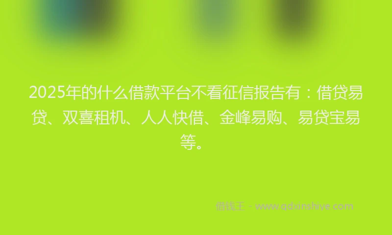 2025年的什么借款平台不看征信报告有：借贷易贷、双喜租机、人人快借、金峰易购、易贷宝易等。