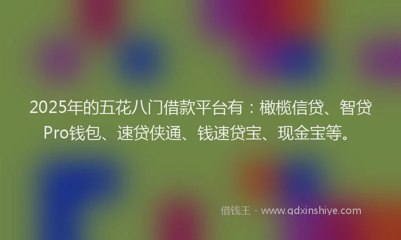 2025年的五花八门借款平台有：橄榄信贷、智贷Pro钱包、速贷侠通、钱速贷宝、现金宝等。
