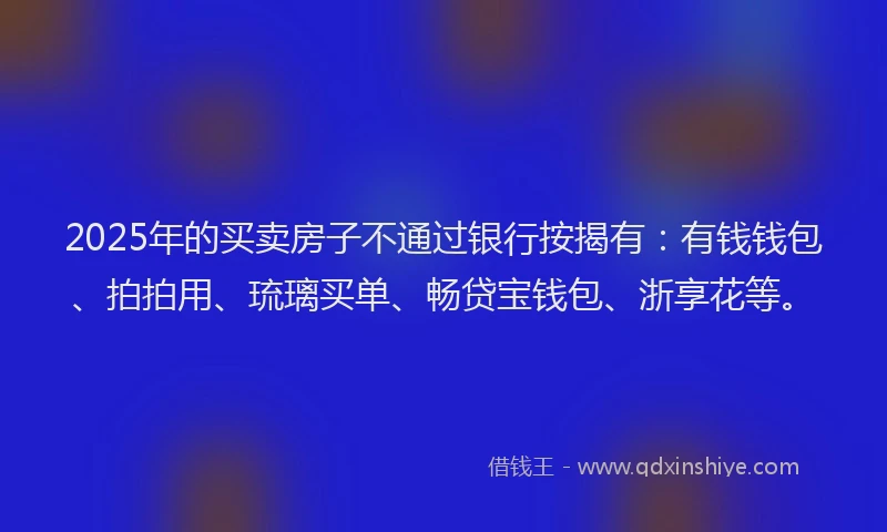 2025年的买卖房子不通过银行按揭有：有钱钱包、拍拍用、琉璃买单、畅贷宝钱包、浙享花等。