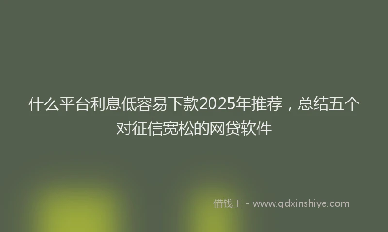 什么平台利息低容易下款2025年推荐，总结五个对征信宽松的网贷软件