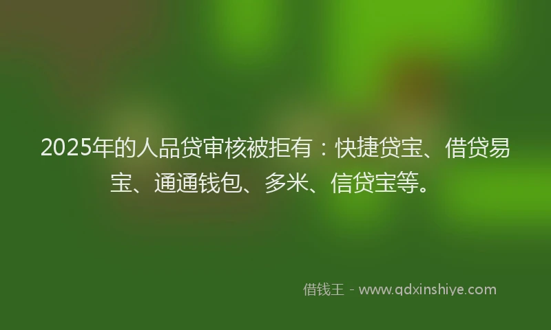 2025年的人品贷审核被拒有：快捷贷宝、借贷易宝、通通钱包、多米、信贷宝等。