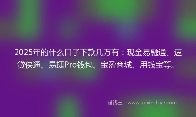 2025年的什么口子下款几万有：现金易融通、速贷侠通、易捷Pro钱包、宝盈商城、用钱宝等。