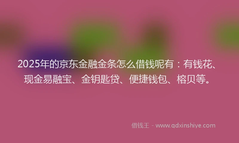 2025年的京东金融金条怎么借钱呢有：有钱花、现金易融宝、金钥匙贷、便捷钱包、榕贝等。