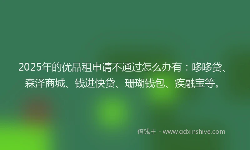 2025年的优品租申请不通过怎么办有：哆哆贷、森泽商城、钱进快贷、珊瑚钱包、疾融宝等。