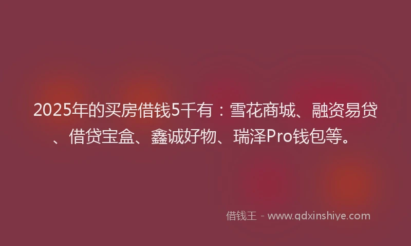 2025年的买房借钱5千有：雪花商城、融资易贷、借贷宝盒、鑫诚好物、瑞泽Pro钱包等。