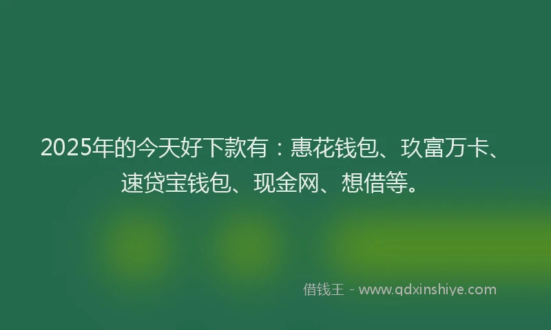 2025年的今天好下款有：惠花钱包、玖富万卡、速贷宝钱包、现金网、想借等。
