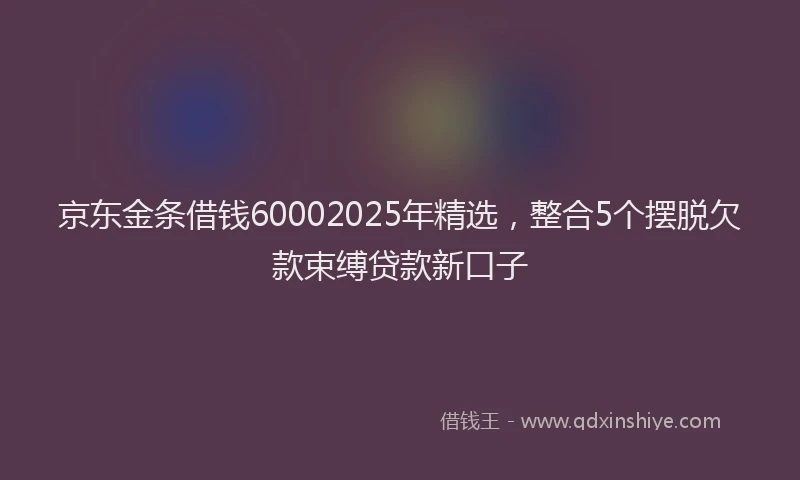 京东金条借钱60002025年精选，整合5个摆脱欠款束缚贷款新口子