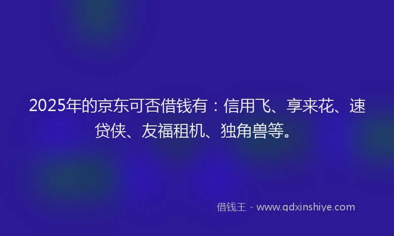 2025年的京东可否借钱有：信用飞、享来花、速贷侠、友福租机、独角兽等。