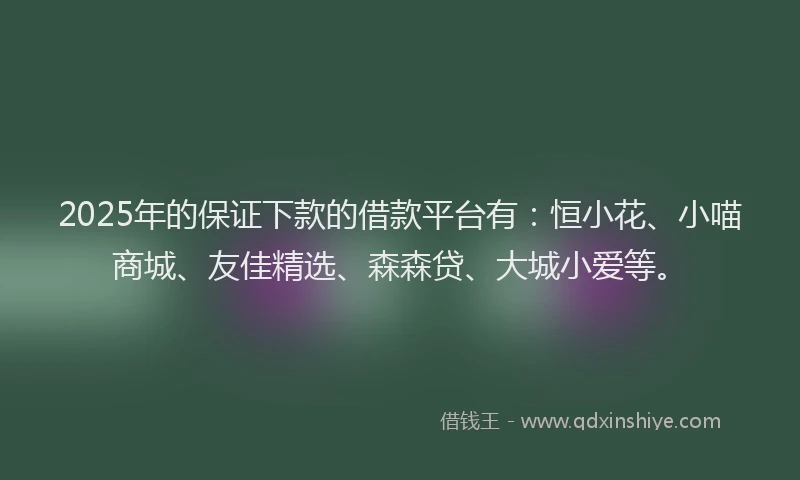 2025年的保证下款的借款平台有：恒小花、小喵商城、友佳精选、森森贷、大城小爱等。