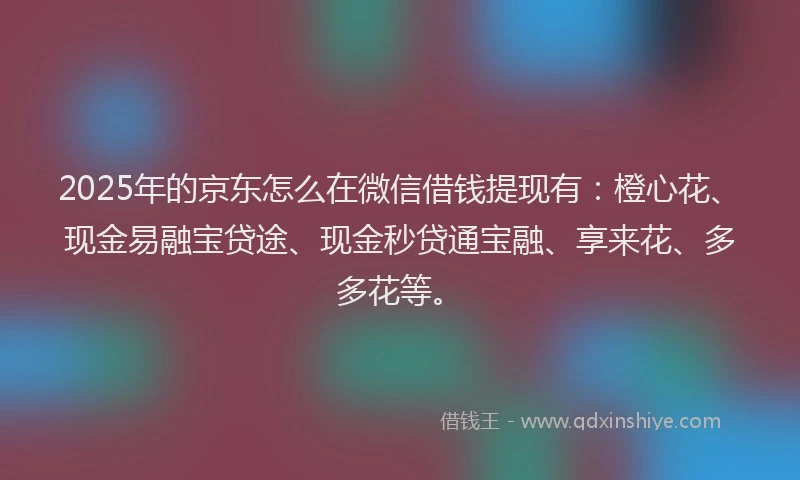 2025年的京东怎么在微信借钱提现有：橙心花、现金易融宝贷途、现金秒贷通宝融、享来花、多多花等。