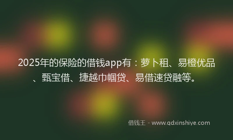 2025年的保险的借钱app有：萝卜租、易橙优品、甄宝借、捷越巾帼贷、易借速贷融等。
