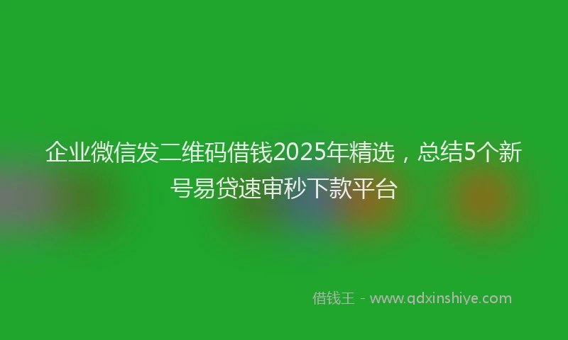 企业微信发二维码借钱2025年精选，总结5个新号易贷速审秒下款平台