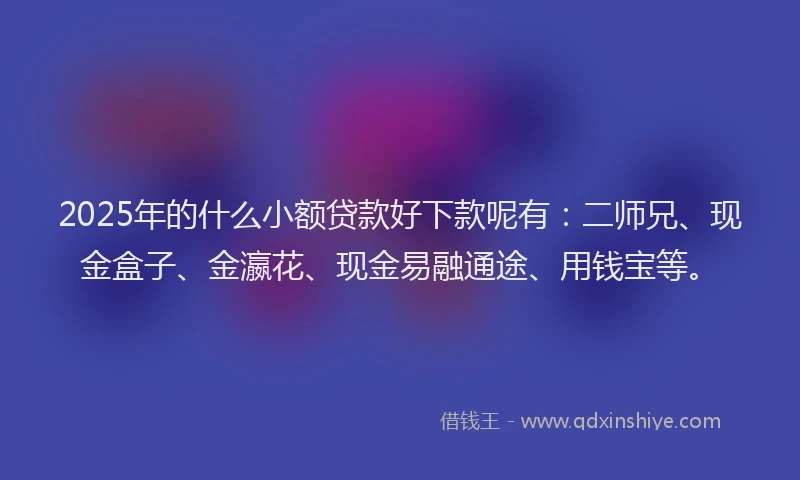 2025年的什么小额贷款好下款呢有：二师兄、现金盒子、金瀛花、现金易融通途、用钱宝等。