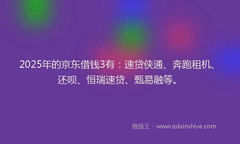 2025年的京东借钱3有：速贷侠通、奔跑租机、还呗、恒瑞速贷、甄易融等。