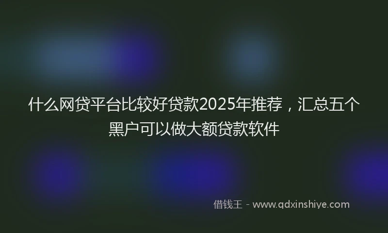 什么网贷平台比较好贷款2025年推荐，汇总五个黑户可以做大额贷款软件