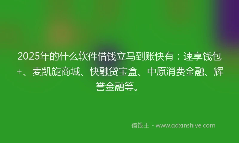 2025年的什么软件借钱立马到账快有：速享钱包+、麦凯旋商城、快融贷宝盒、中原消费金融、辉誉金融等。