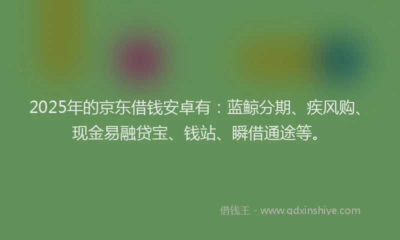 2025年的京东借钱安卓有:蓝鲸分期、疾风购、现金易融贷宝、钱站、瞬借通途等。