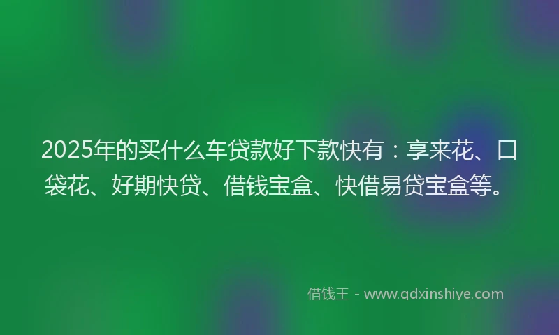 2025年的买什么车贷款好下款快有：享来花、口袋花、好期快贷、借钱宝盒、快借易贷宝盒等。