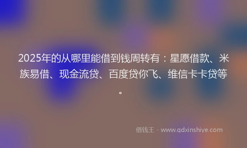 2025年的从哪里能借到钱周转有：星愿借款、米族易借、现金流贷、百度贷你飞、维信卡卡贷等。