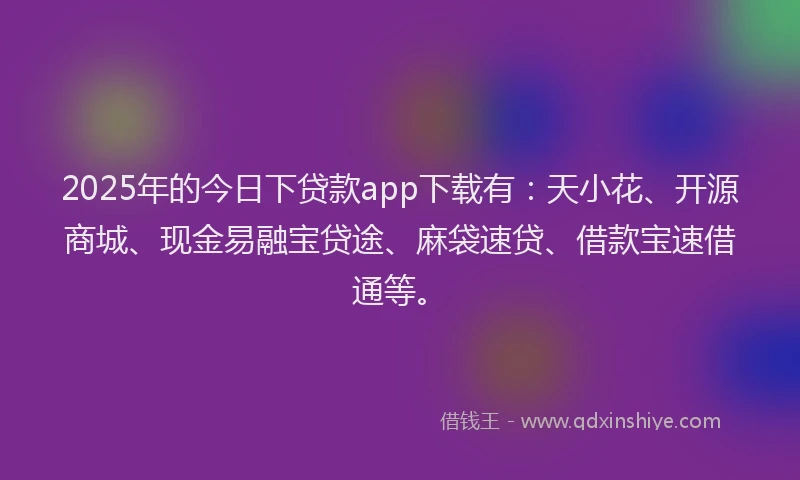 2025年的今日下贷款app下载有：天小花、开源商城、现金易融宝贷途、麻袋速贷、借款宝速借通等。
