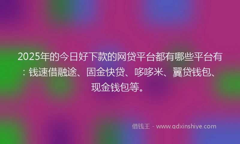 2025年的今日好下款的网贷平台都有哪些平台有：钱速借融途、固金快贷、哆哆米、翼贷钱包、现金钱包等。