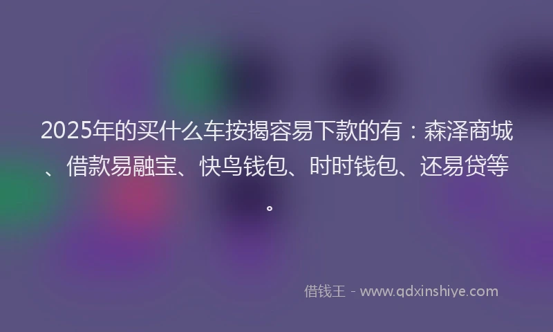 2025年的买什么车按揭容易下款的有：森泽商城、借款易融宝、快鸟钱包、时时钱包、还易贷等。