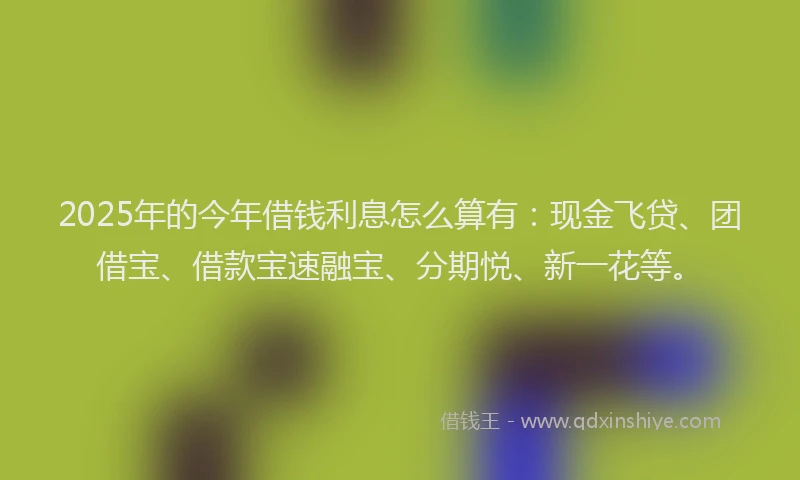 2025年的今年借钱利息怎么算有：现金飞贷、团借宝、借款宝速融宝、分期悦、新一花等。