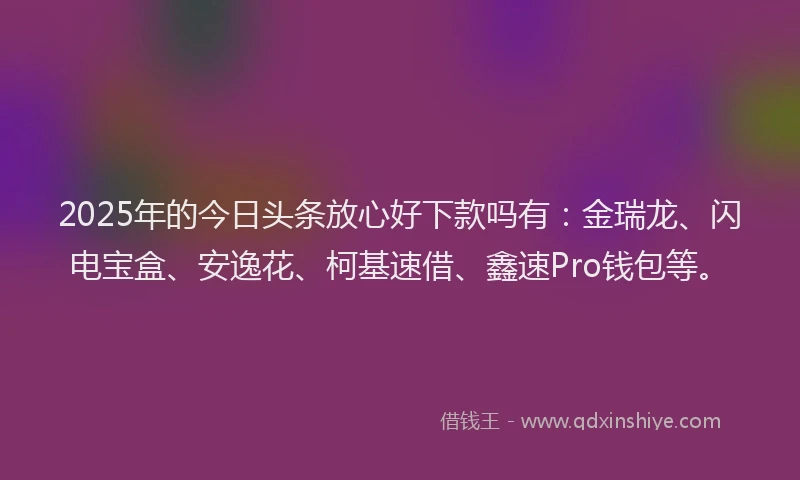 2025年的今日头条放心好下款吗有：金瑞龙、闪电宝盒、安逸花、柯基速借、鑫速Pro钱包等。