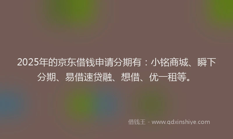 2025年的京东借钱申请分期有：小铭商城、瞬下分期、易借速贷融、想借、优一租等。