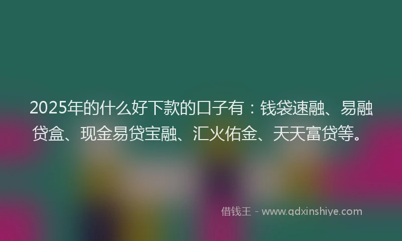 2025年的什么好下款的口子有：钱袋速融、易融贷盒、现金易贷宝融、汇火佑金、天天富贷等。