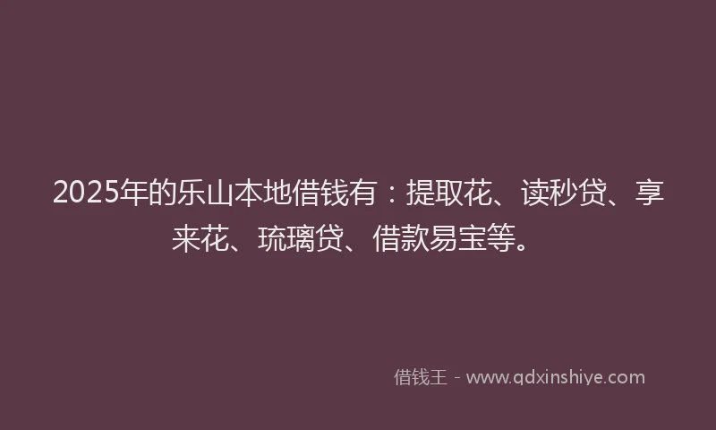 2025年的乐山本地借钱有：提取花、读秒贷、享来花、琉璃贷、借款易宝等。