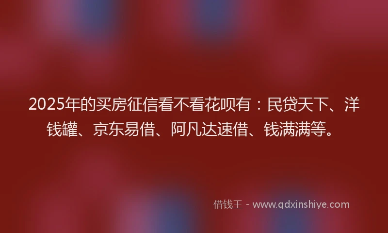 2025年的买房征信看不看花呗有:民贷天下、洋钱罐、京东易借、阿凡达速借、钱满满等。