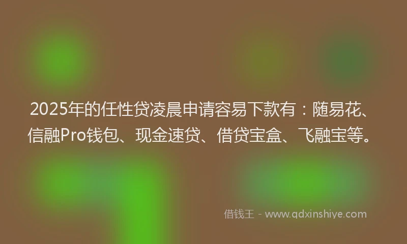 2025年的任性贷凌晨申请容易下款有：随易花、信融Pro钱包、现金速贷、借贷宝盒、飞融宝等。