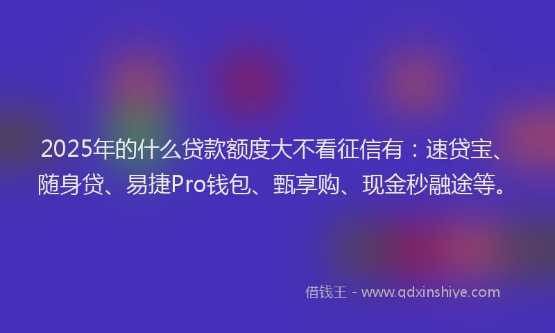 2025年的什么贷款额度大不看征信有：速贷宝、随身贷、易捷Pro钱包、甄享购、现金秒融途等。