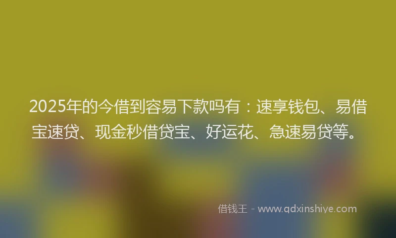 2025年的今借到容易下款吗有：速享钱包、易借宝速贷、现金秒借贷宝、好运花、急速易贷等。