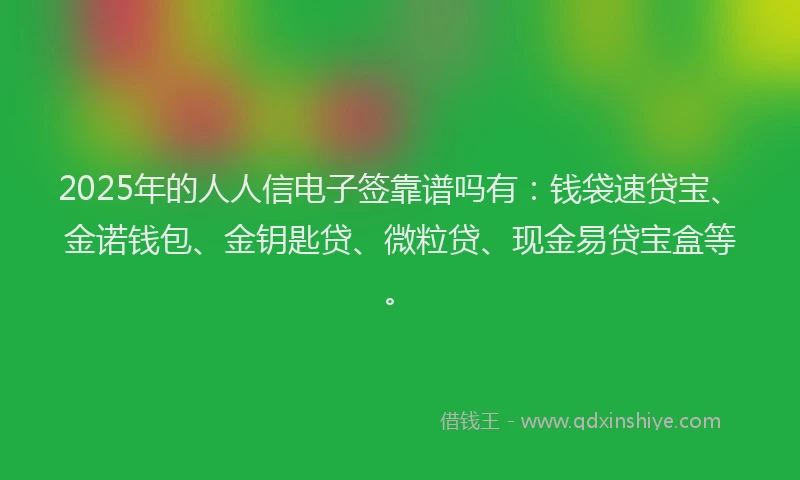 2025年的人人信电子签靠谱吗有：钱袋速贷宝、金诺钱包、金钥匙贷、微粒贷、现金易贷宝盒等。
