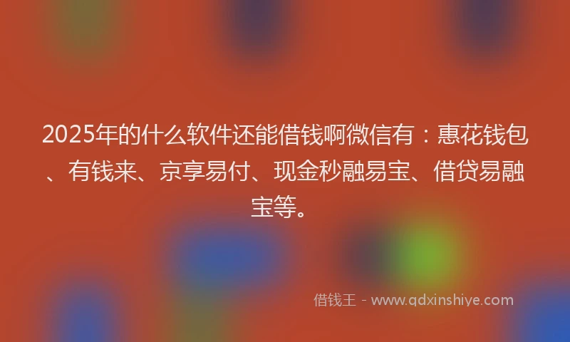 2025年的什么软件还能借钱啊微信有：惠花钱包、有钱来、京享易付、现金秒融易宝、借贷易融宝等。