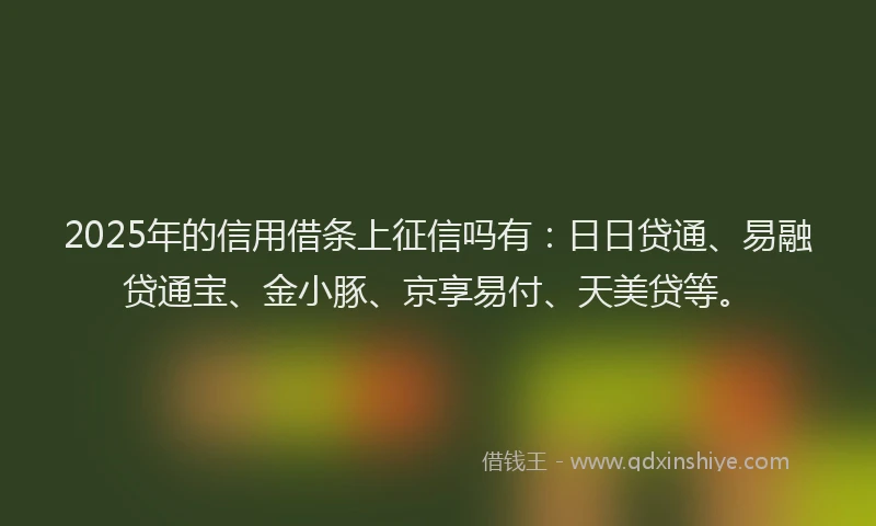 2025年的信用借条上征信吗有：日日贷通、易融贷通宝、金小豚、京享易付、天美贷等。