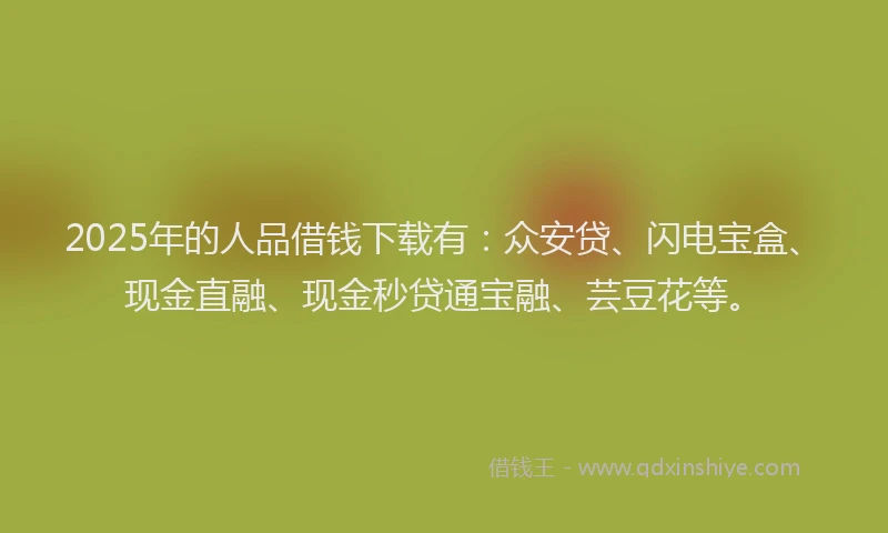 2025年的人品借钱下载有：众安贷、闪电宝盒、现金直融、现金秒贷通宝融、芸豆花等。