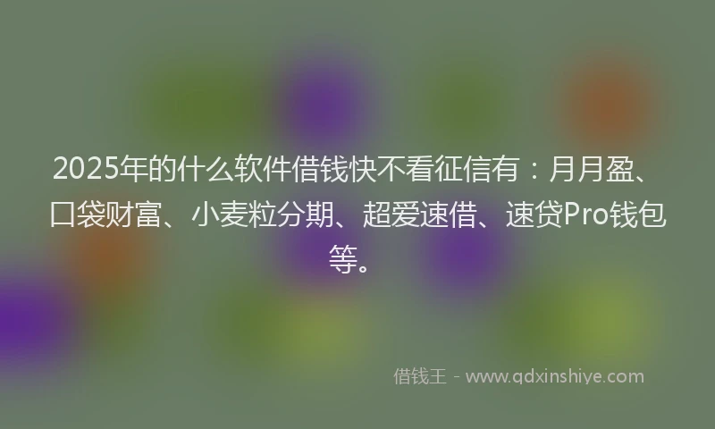 2025年的什么软件借钱快不看征信有：月月盈、口袋财富、小麦粒分期、超爱速借、速贷Pro钱包等。