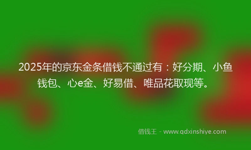 2025年的京东金条借钱不通过有：好分期、小鱼钱包、心e金、好易借、唯品花取现等。