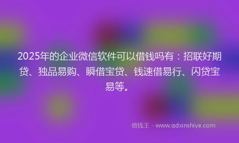 2025年的企业微信软件可以借钱吗有：招联好期贷、独品易购、瞬借宝贷、钱速借易行、闪贷宝易等。