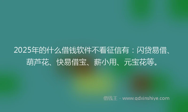 2025年的什么借钱软件不看征信有：闪贷易借、葫芦花、快易借宝、薪小用、元宝花等。