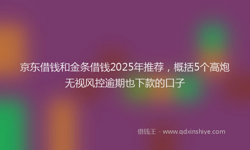 京东借钱和金条借钱2025年推荐，概括5个高炮无视风控逾期也下款的口子
