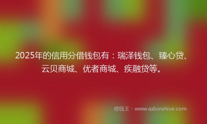 2025年的信用分借钱包有：瑞泽钱包、臻心贷、云贝商城、优者商城、疾融贷等。