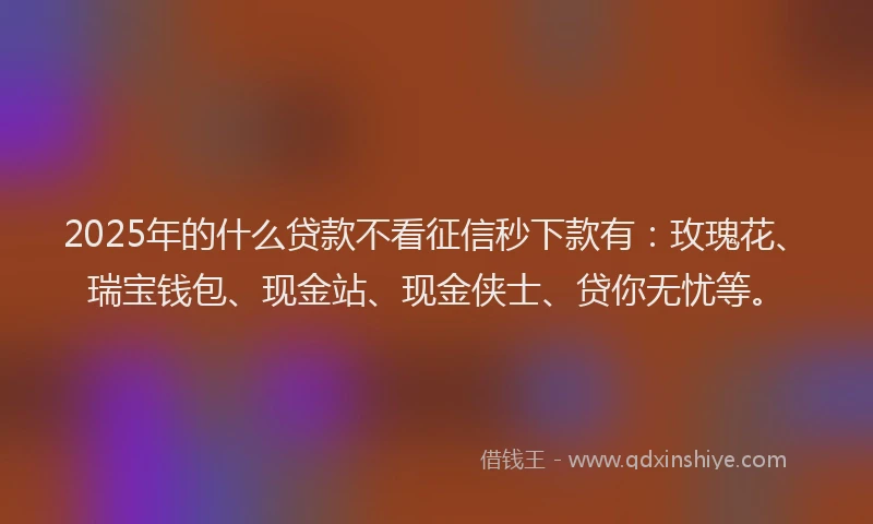 2025年的什么贷款不看征信秒下款有:玫瑰花、瑞宝钱包、现金站、现金侠士、贷你无忧等。